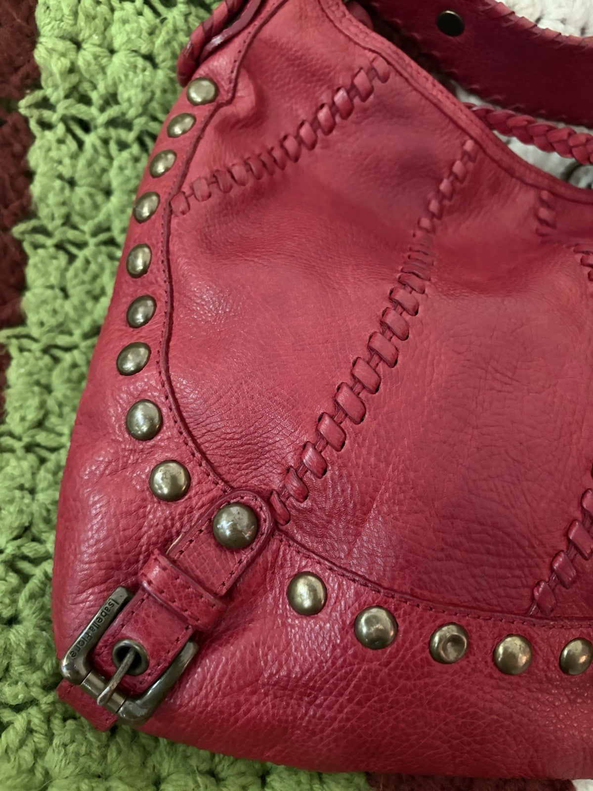 Isabella Fiore Audra Studded Leather Hobo Bag Red