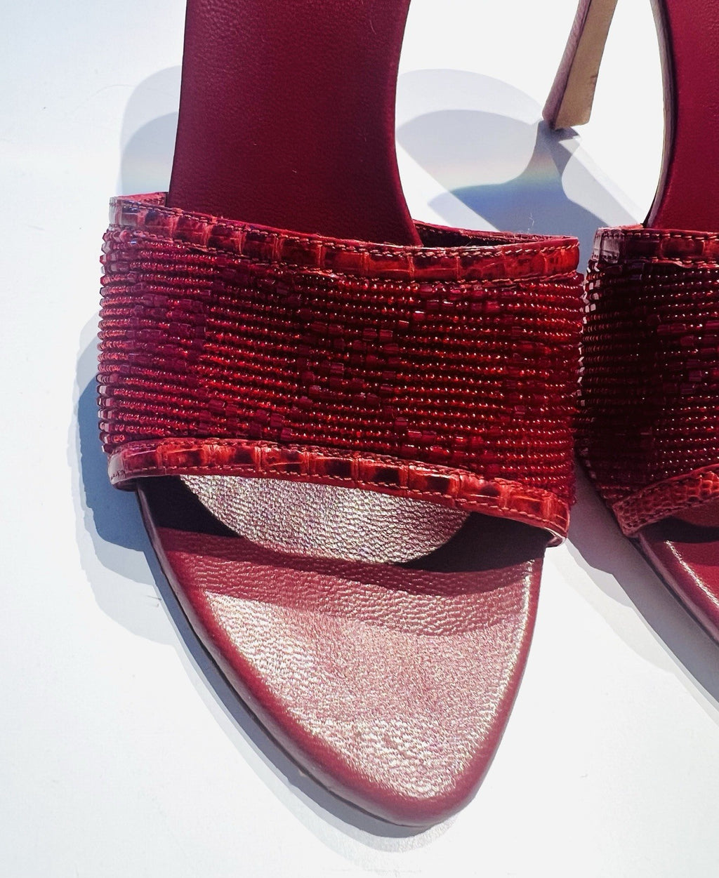 Vintage Gucci Tom Ford Red Lizard GG Crystal Beads Heels
