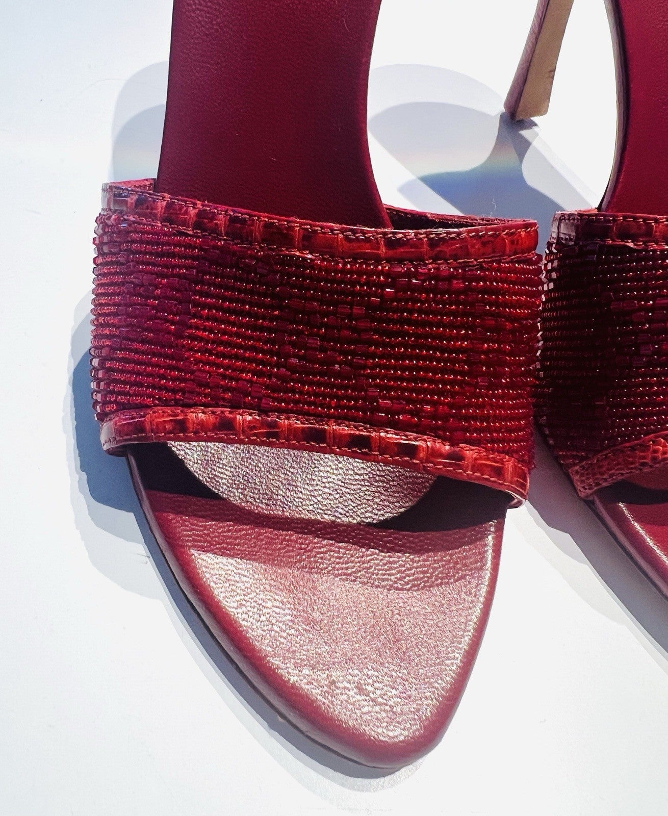 Vintage Gucci Tom Ford Red Lizard GG Crystal Beads Heels