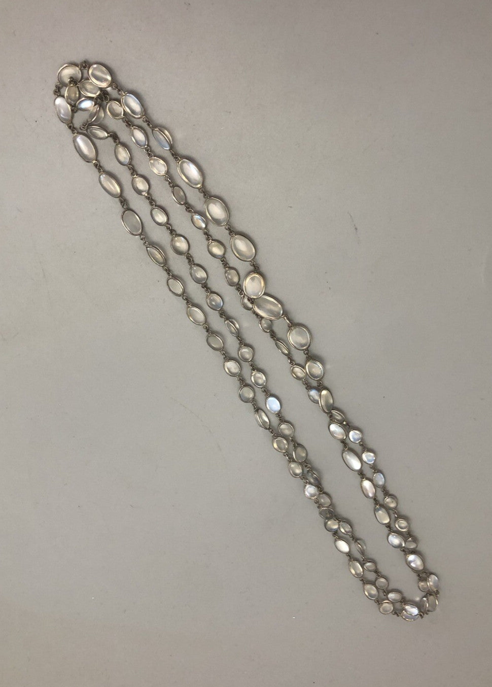 Victorian Silver Natural Moonstone Necklace /Guard  Chain 28g 122cm DLZX