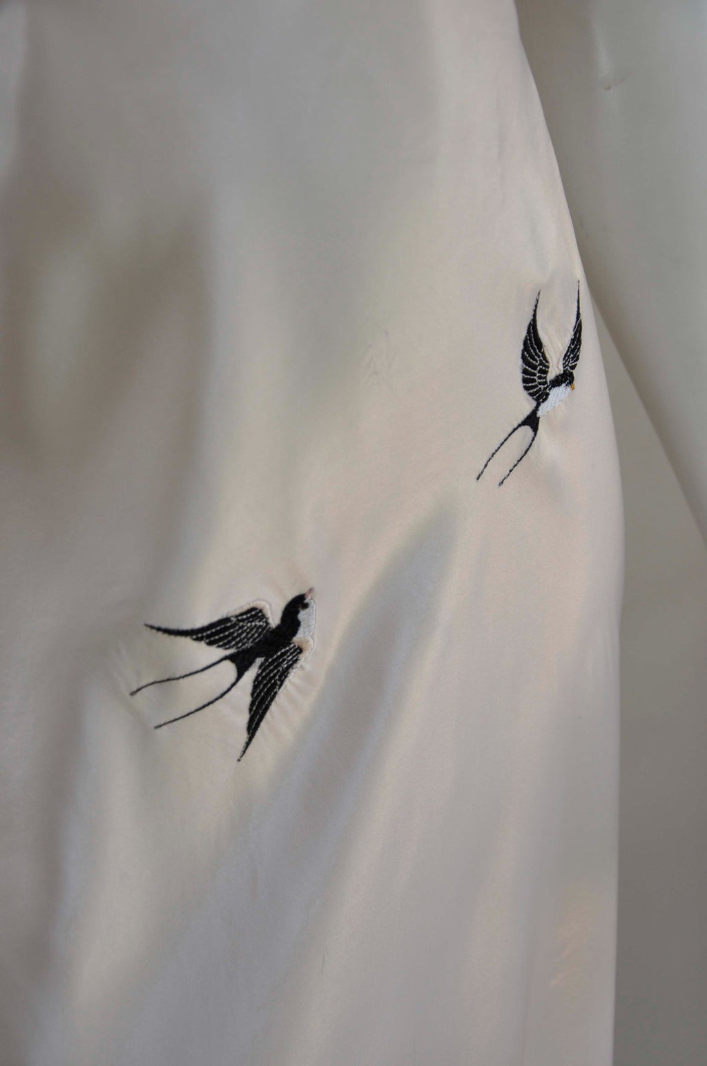 Vintage 1930s Light Pink Satin Bias Cut Slip Dress with Bird Embroidery Small Medium