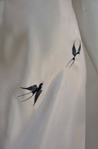 Vintage 1930s Light Pink Satin Bias Cut Slip Dress with Bird Embroidery Small Medium