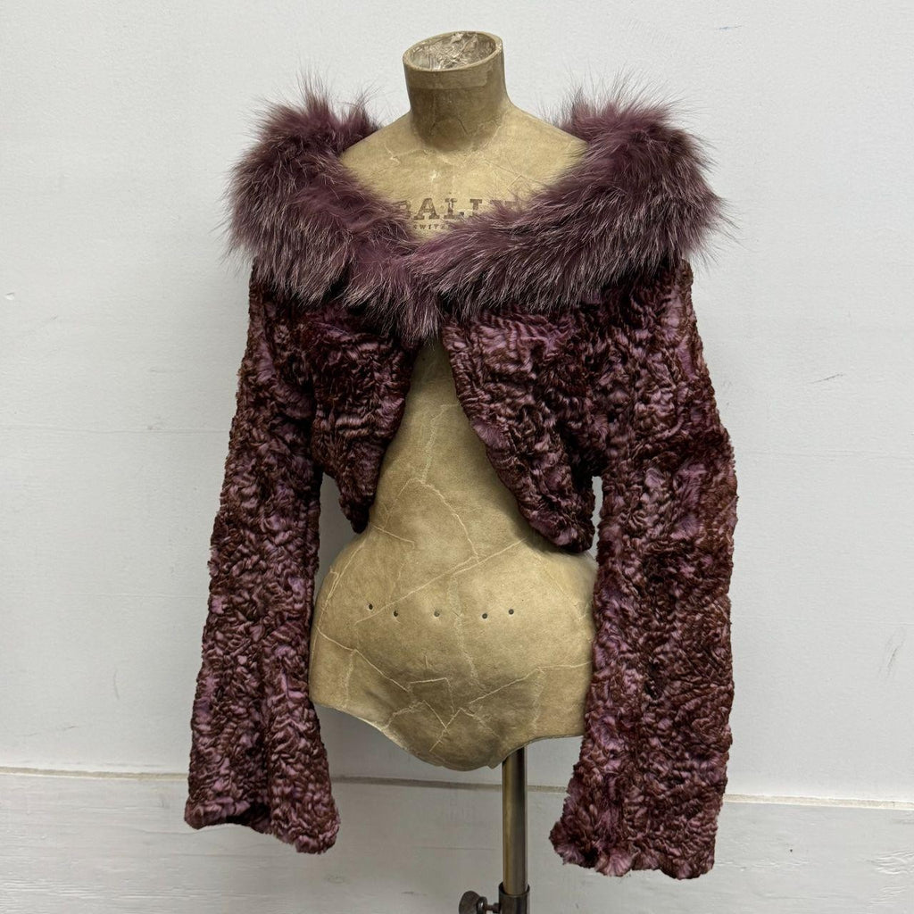Vintage Y2K Purple Bolero Cropped Rabbit & Fox Fur Jacket Coat