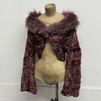 Vintage Y2K Purple Bolero Cropped Rabbit & Fox Fur Jacket Coat