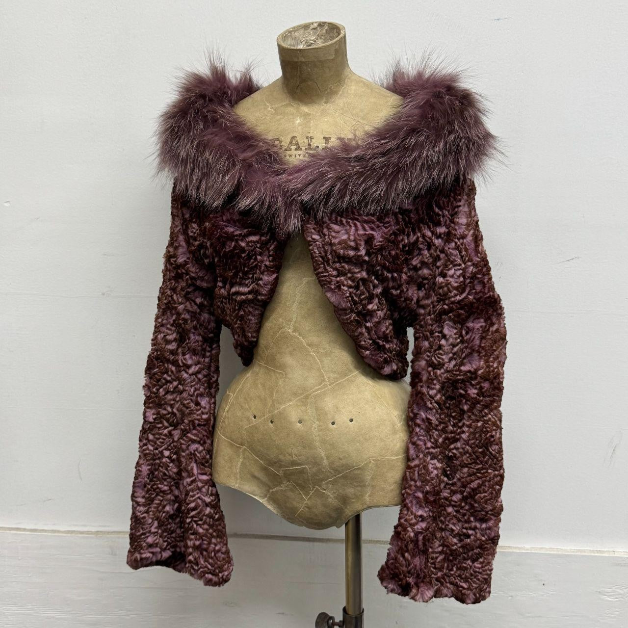 Vintage Y2K Purple Bolero Cropped Rabbit & Fox Fur Jacket Coat