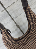 Lauren Ralph Lauren Brown Houndstooth Wool Blend Shoulder Bag Y2K