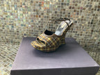 Authentic Prada Plaid  Wedge Platform 100 Vinchy Col Size 37 Brown Leather