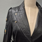 Double D Ranch Black Leather Fringe Beaded Moto Western Jacket Medium