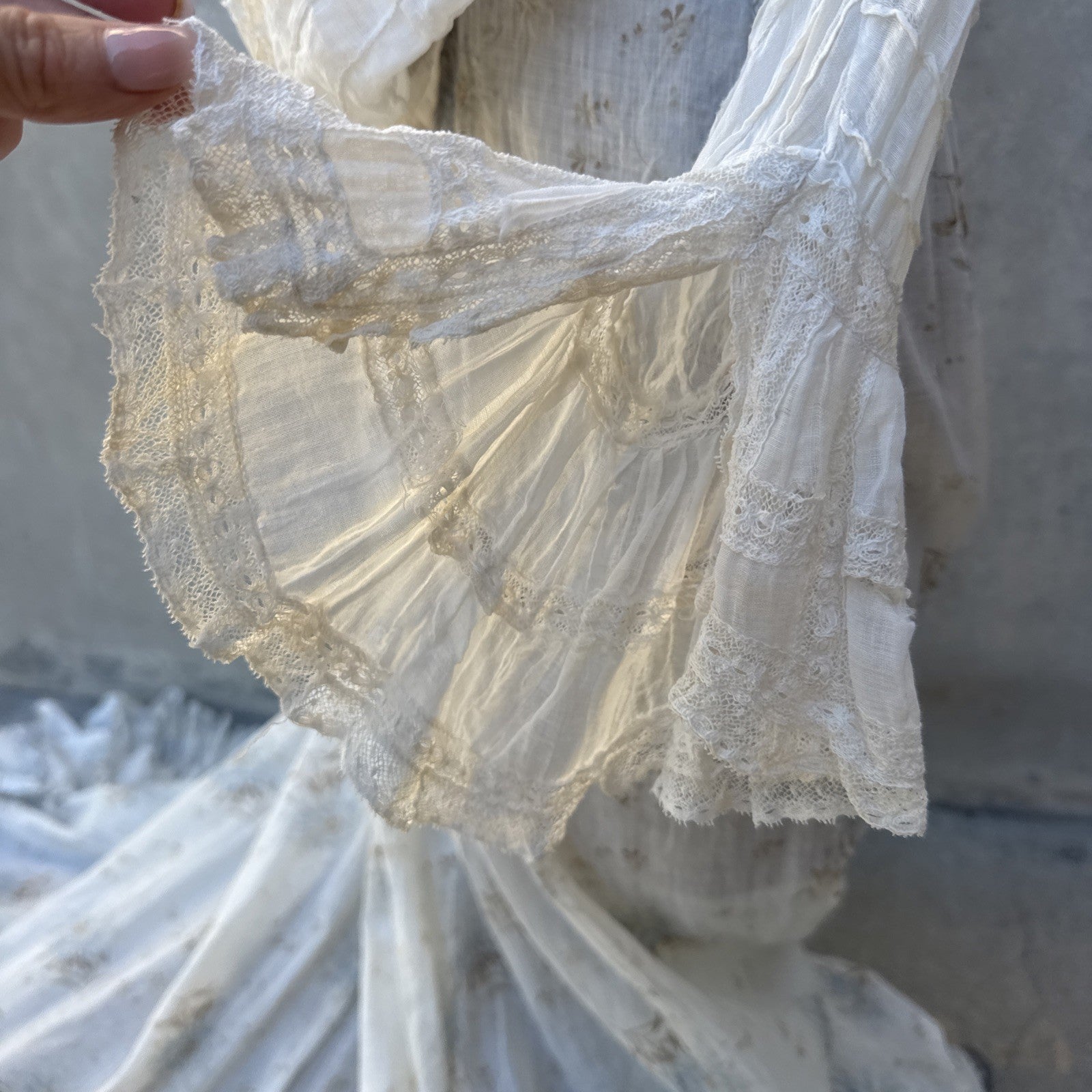 Antique Edwardian Bodice Bell Sleeve Pin Tucks Lace  Dress Blouse Top Vintage
