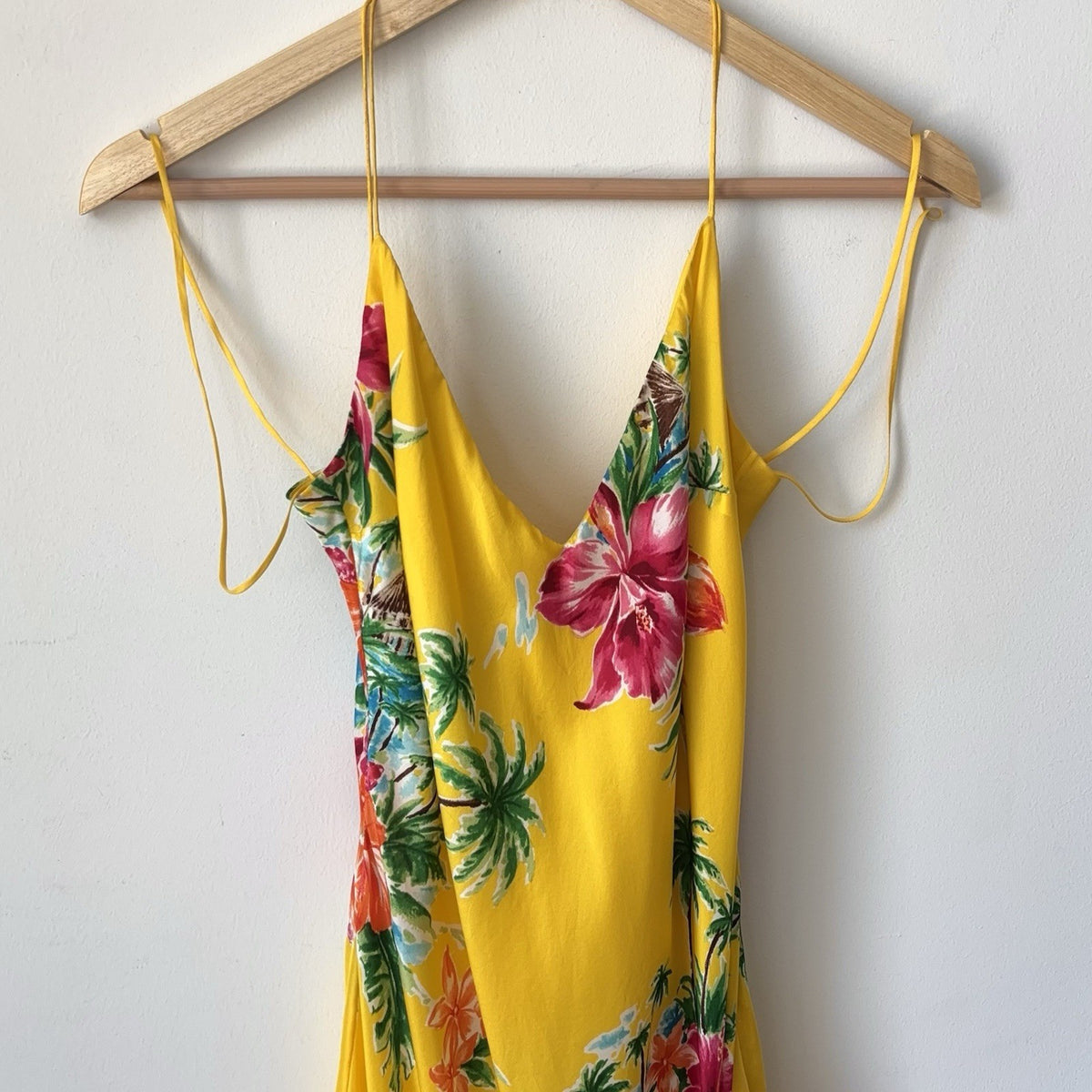 Ralph Lauren Vintage Silk Ruffle Yellow Floral Halter Mini Dress Size 4