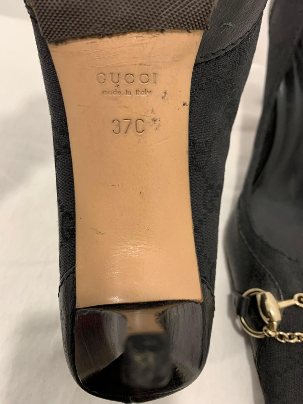 Gucci Vintage Horsebit Chain Pumps Black GG Monogram 37