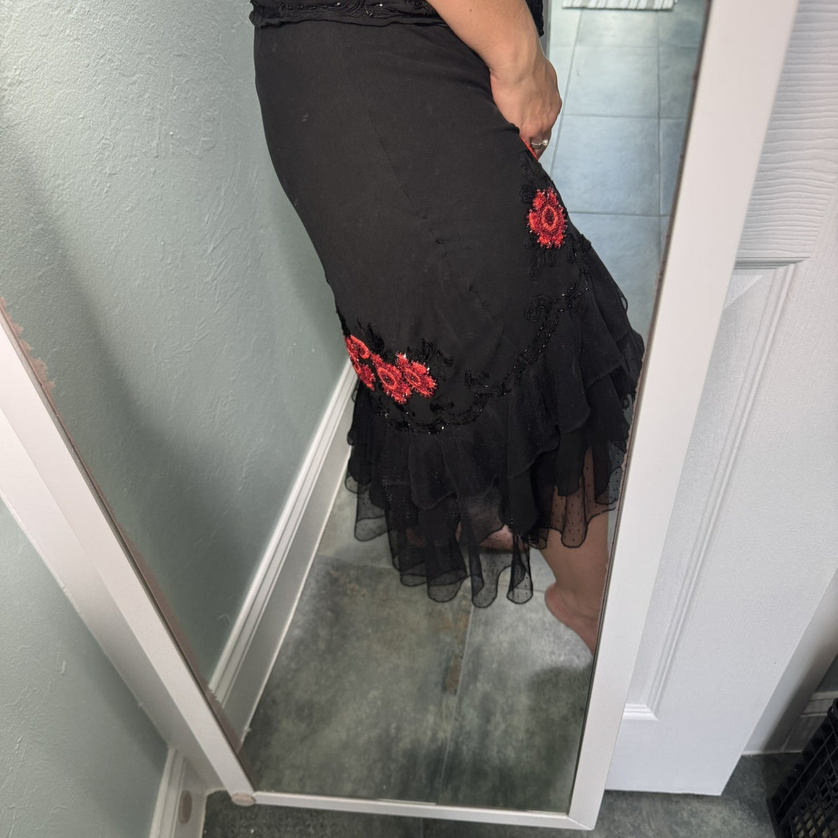 Sue Wong Vintage Silk Beaded Embroidered Skirt Top Set Size 6 Black