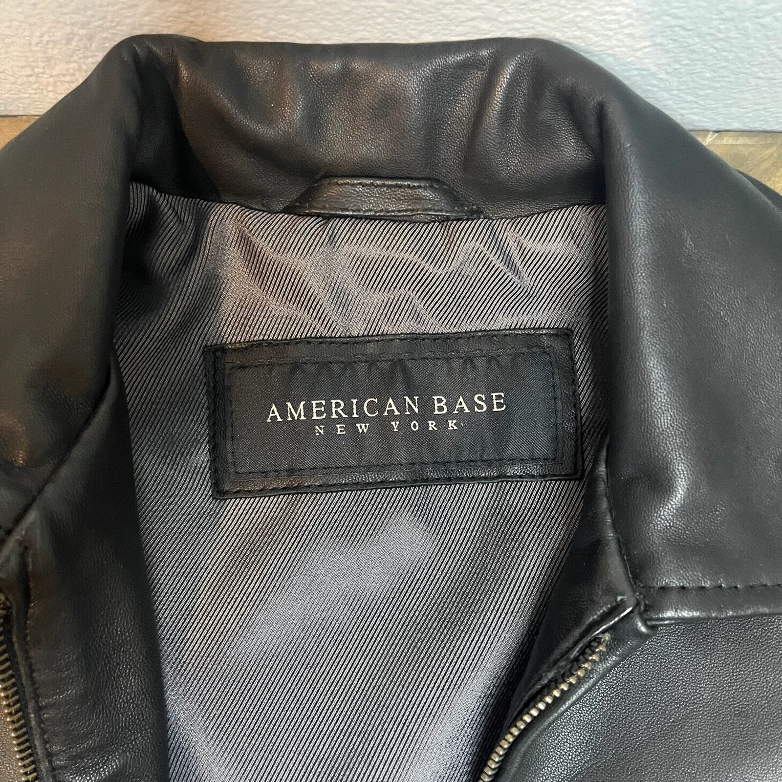 Vintage Black Leather Jacket American Base Womens Small Fitted Biker