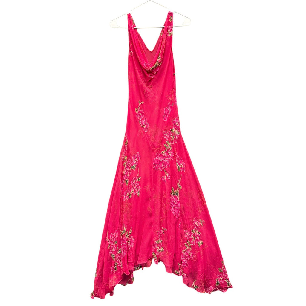 Vintage Pink Floral Beaded Cowl Neck Maxi Dress