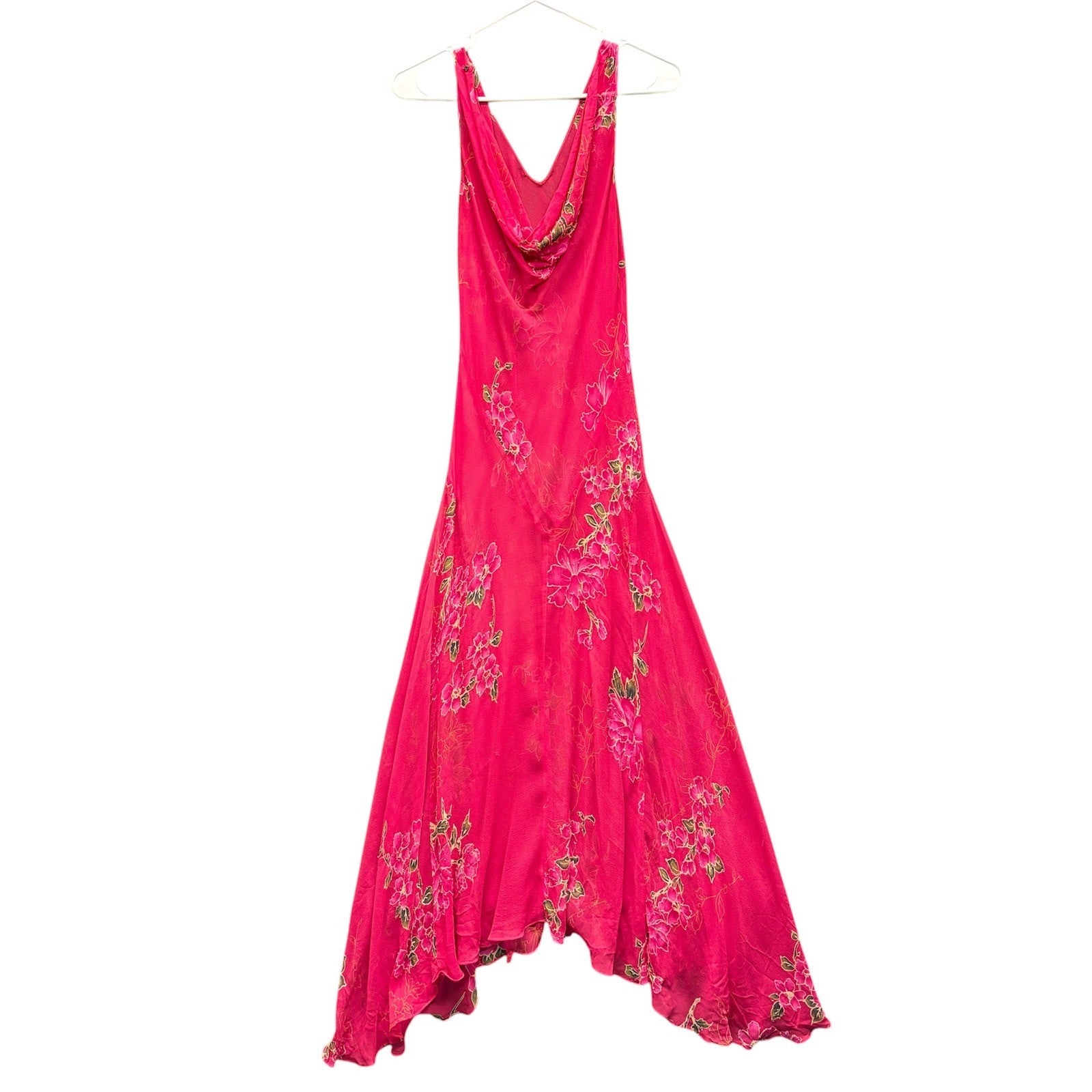Vintage Pink Floral Beaded Cowl Neck Maxi Dress