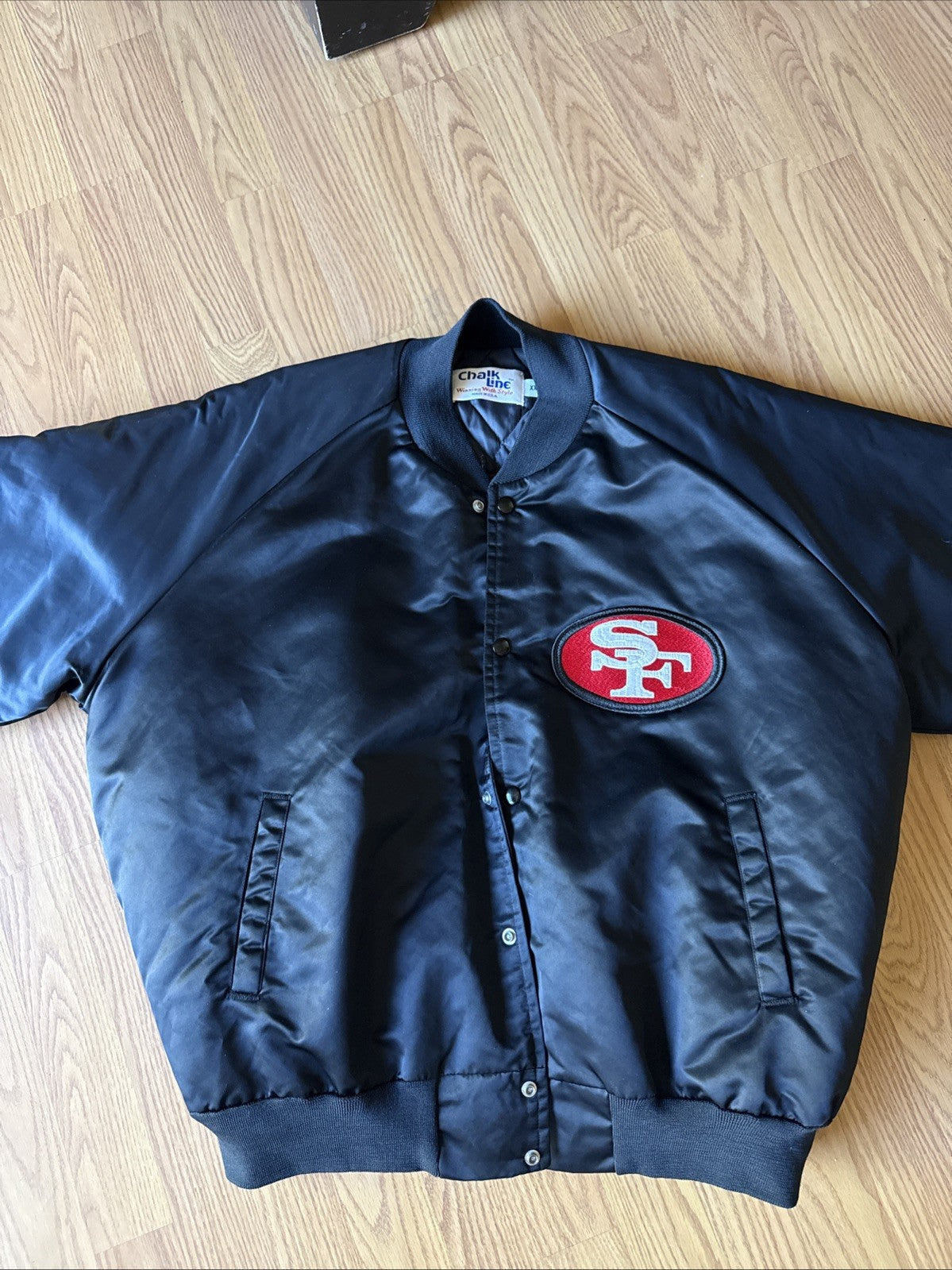Starter Chalk Line 1980s San Francisco 49ers Black Satin Jacket XXL