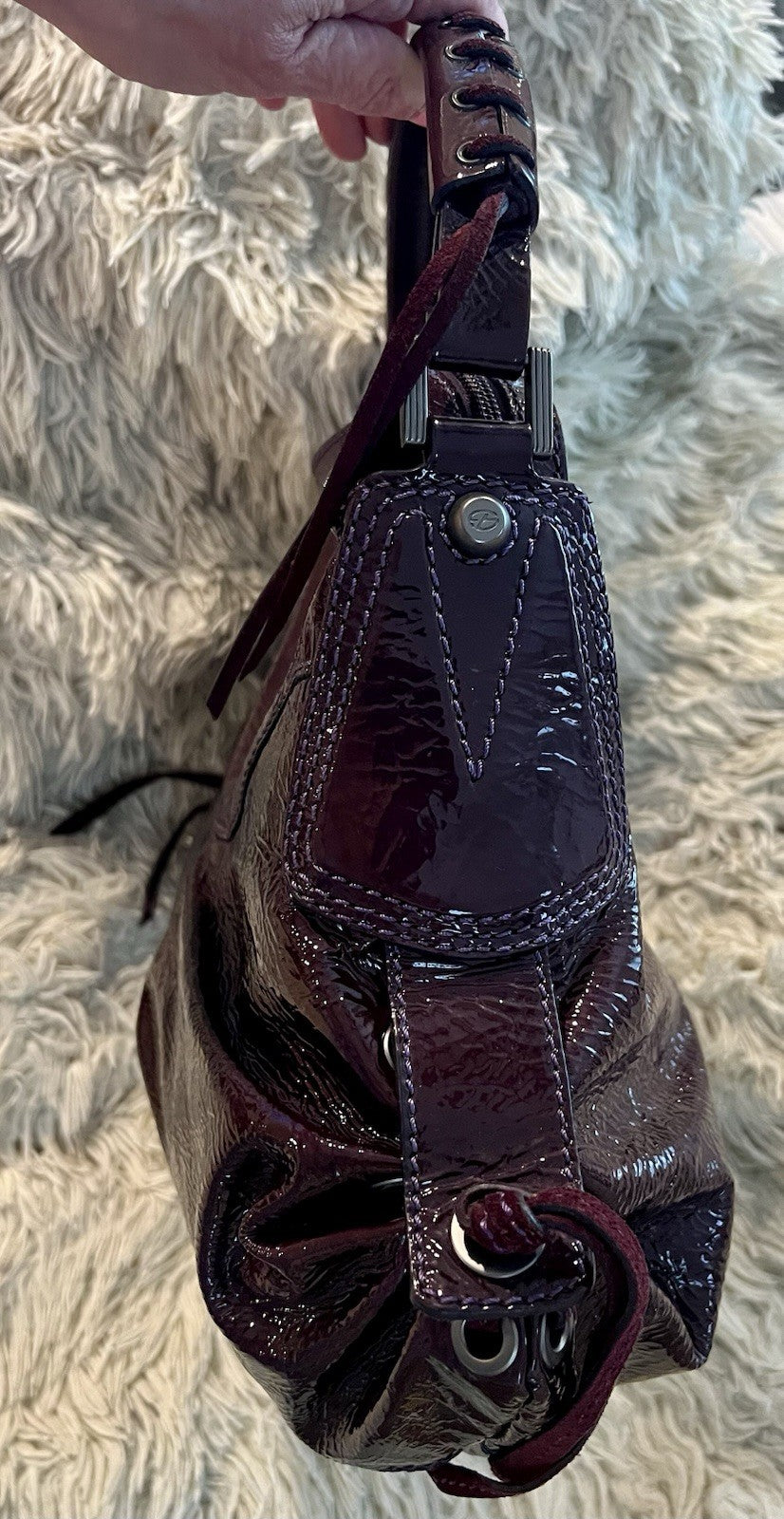 Francesco Biasia Purple Patent Leather Shoulder Bag