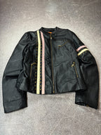 VTG Yohji Yamamoto Style Streetwear Racing Cropped Leather Jacket Fishbone