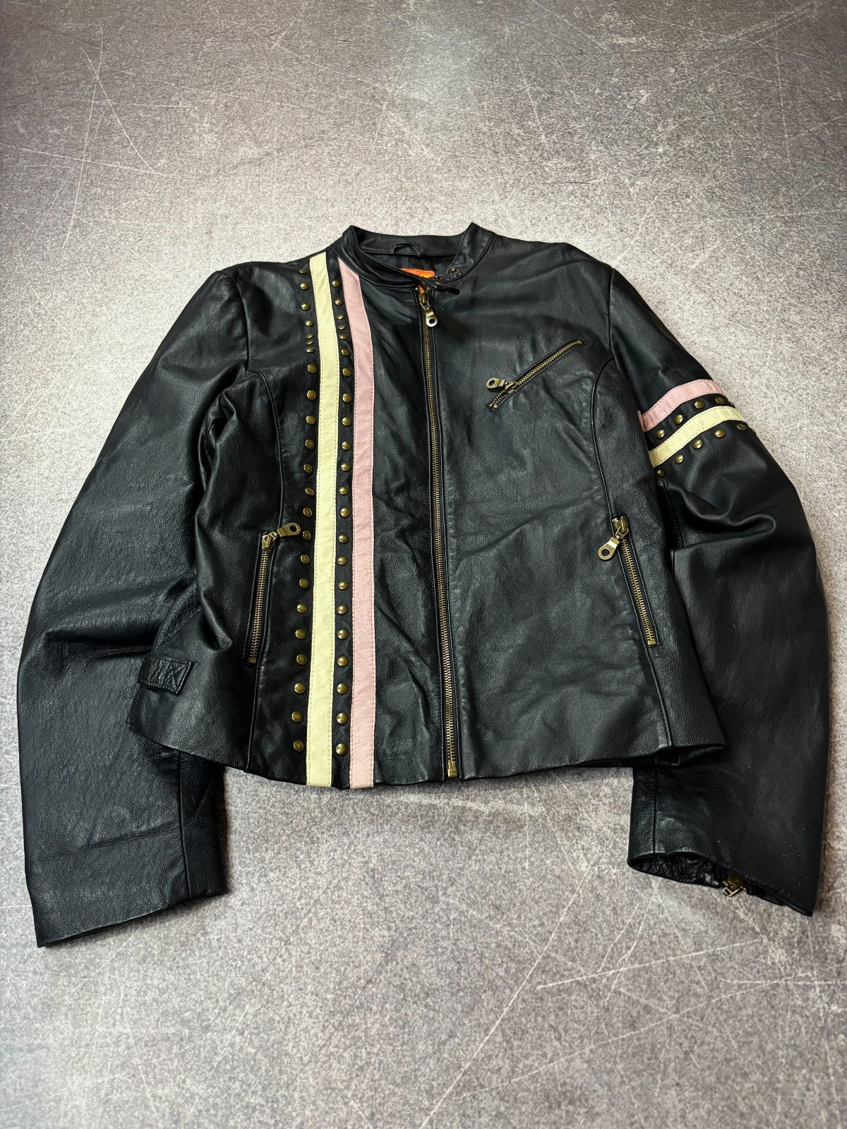 VTG Yohji Yamamoto Style Streetwear Racing Cropped Leather Jacket Fishbone