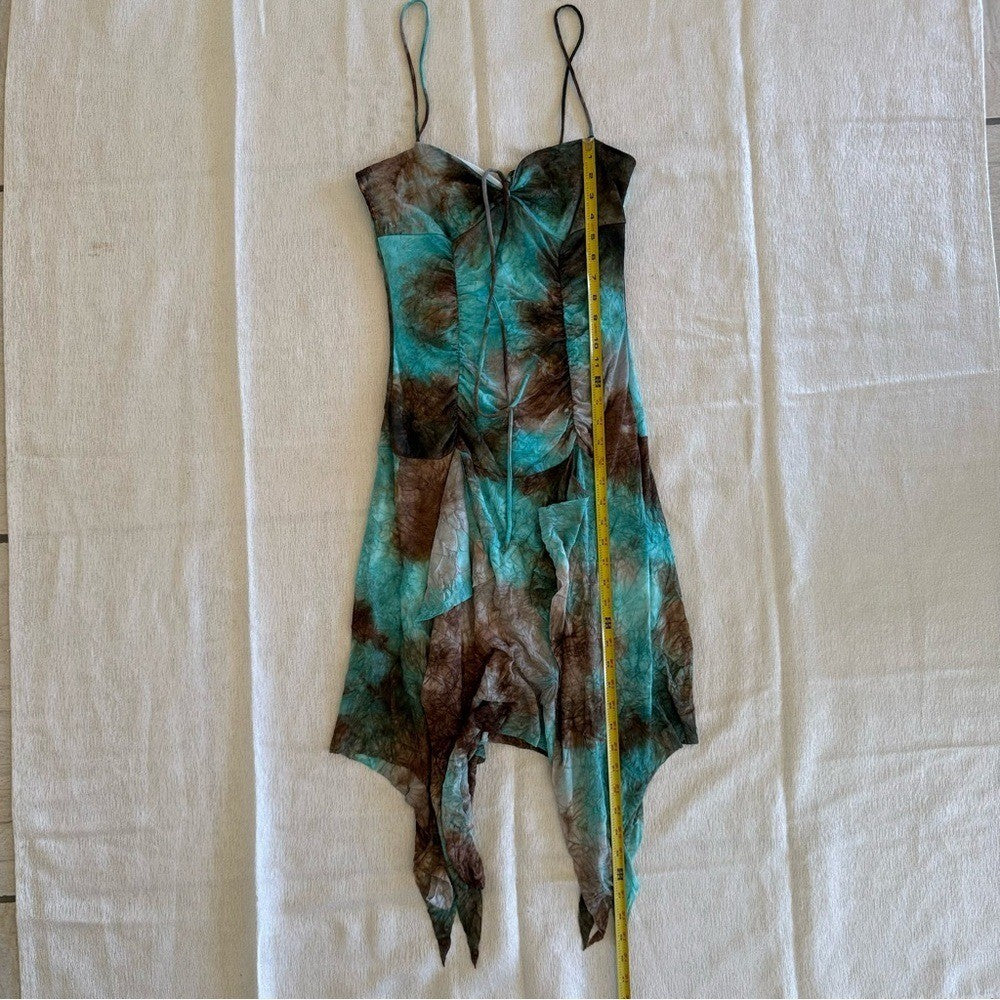 Turquoise Brown Tie Dye Slip Dress