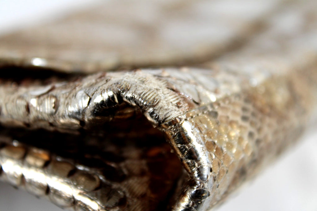 NANCY GONZALEZ Metallic Silver & Gold Python Skin Long Clutch Bag