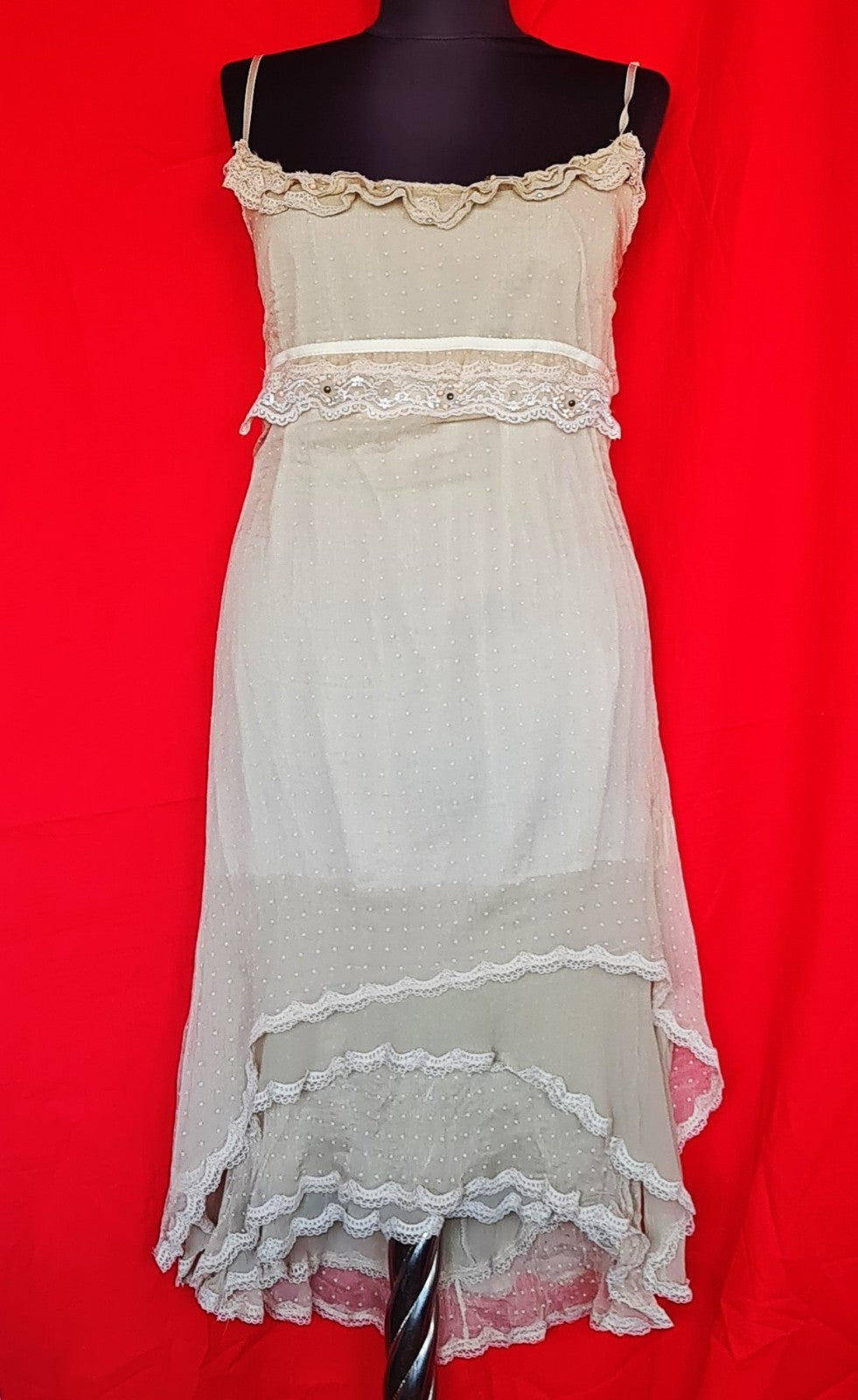 LM Lulu Paris Polka Dot Silk Dress Beige US 10