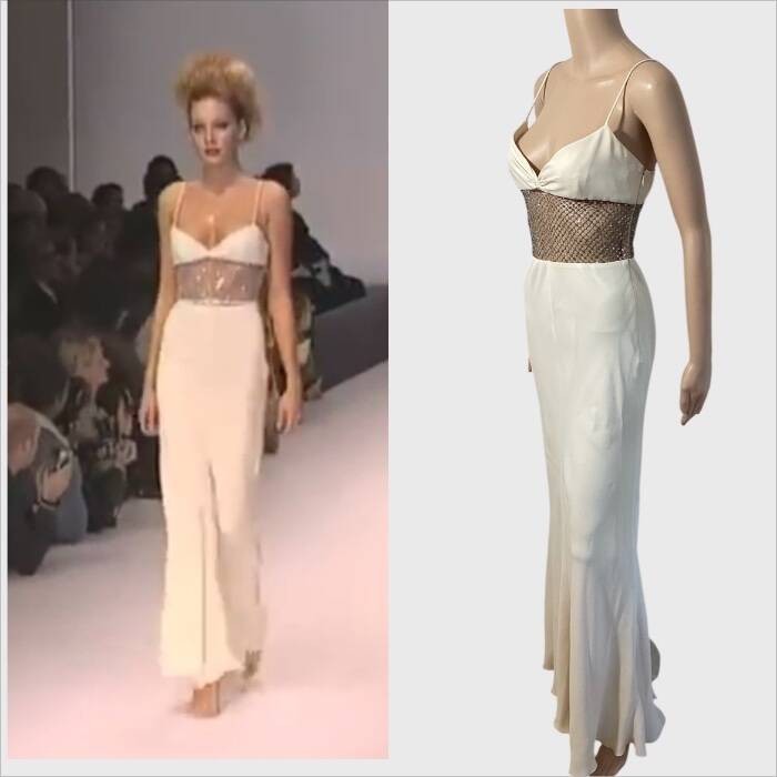 VALENTINO VINTAGE S/S 1997 RUNWAY SHEER EMBELLISHED GOWN SZ SMALL