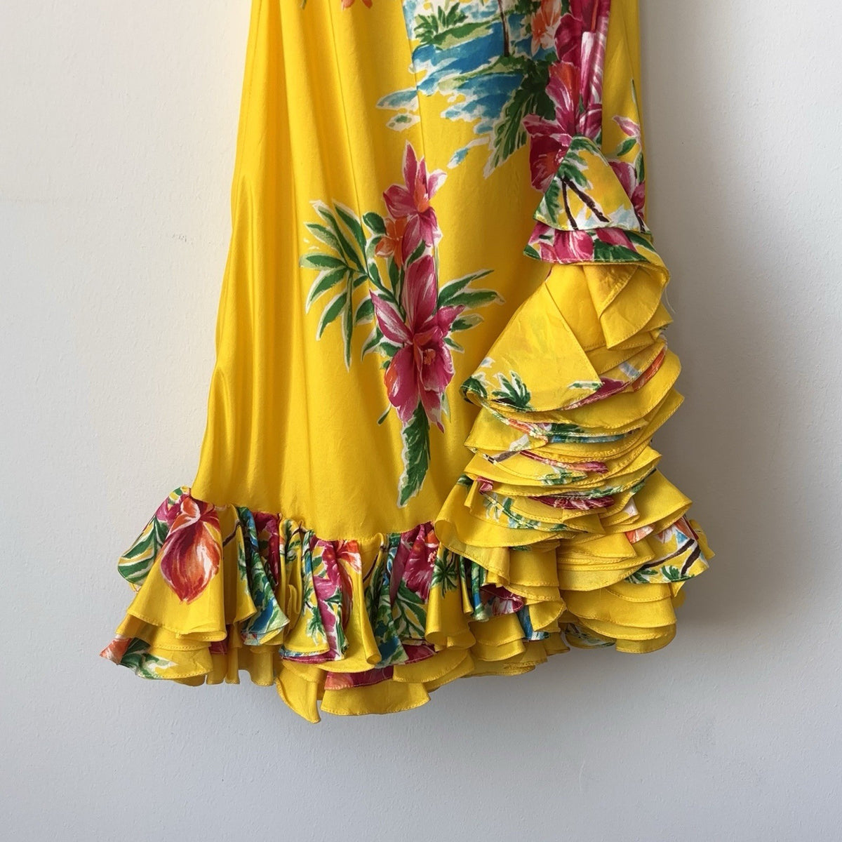 Ralph Lauren Vintage Silk Ruffle Yellow Floral Halter Mini Dress Size 4