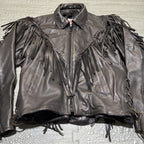 Vintage Route 66 Jacket Leather Fringe Front Zip Black Womens 12 Biker Rodeo