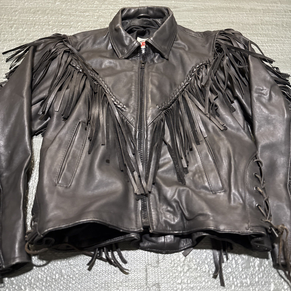 Vintage Route 66 Jacket Leather Fringe Front Zip Black Womens 12 Biker Rodeo