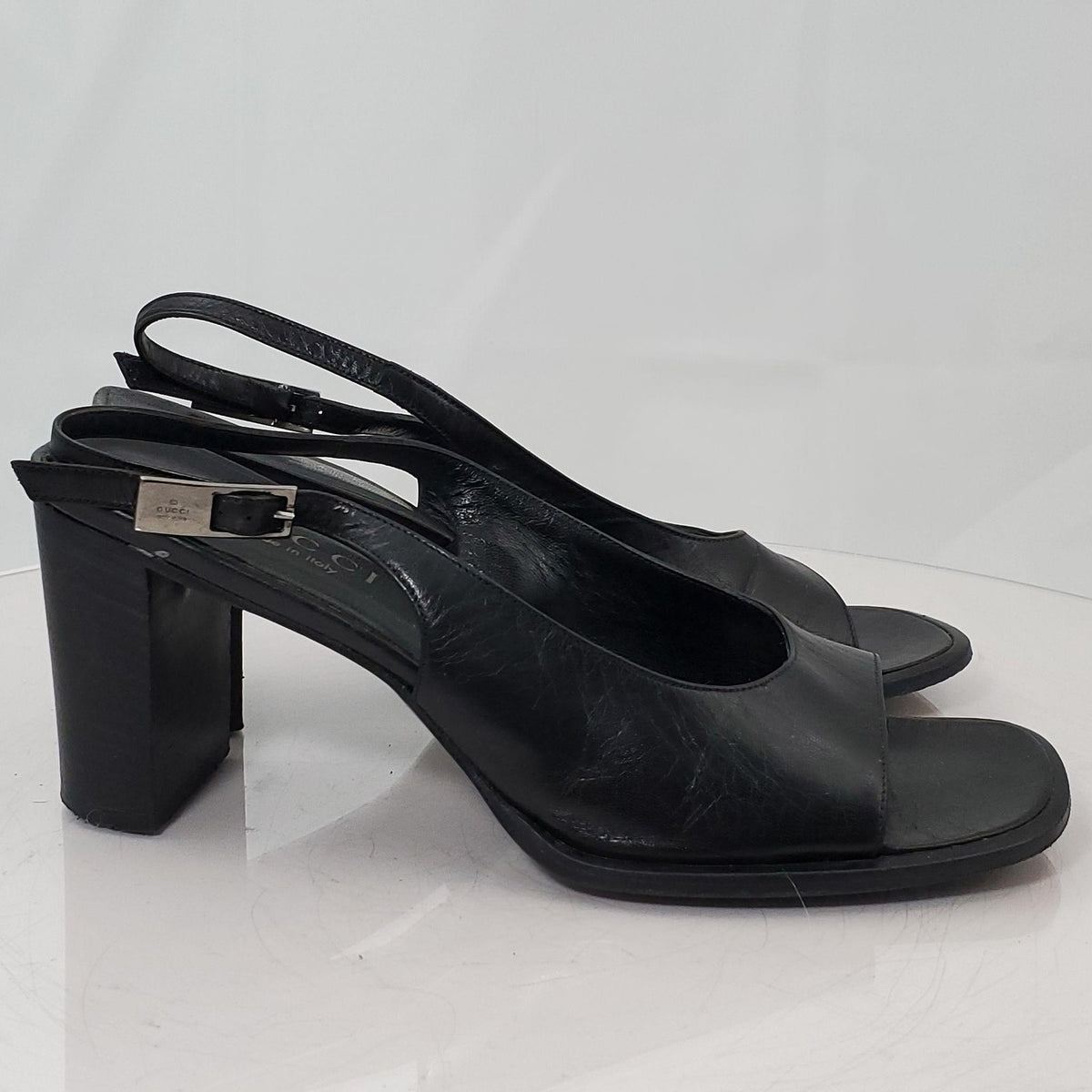 Gucci 1990s Black Leather Slingback Sandals Size 8.5