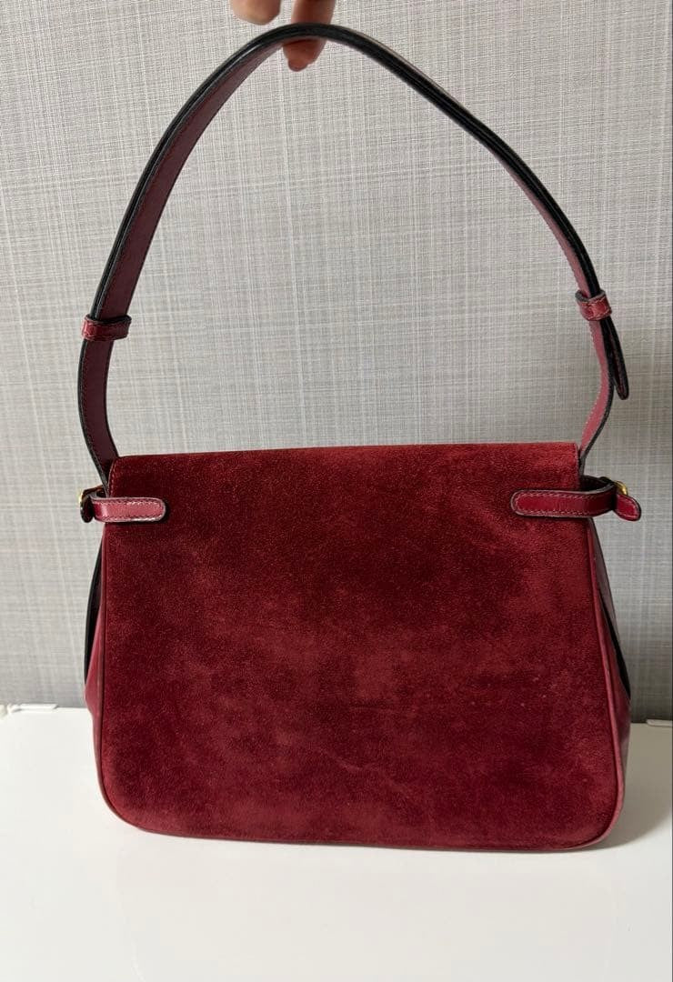 Gucci Interlocking G Shoulder Bag Suede Leather Bordeaux
