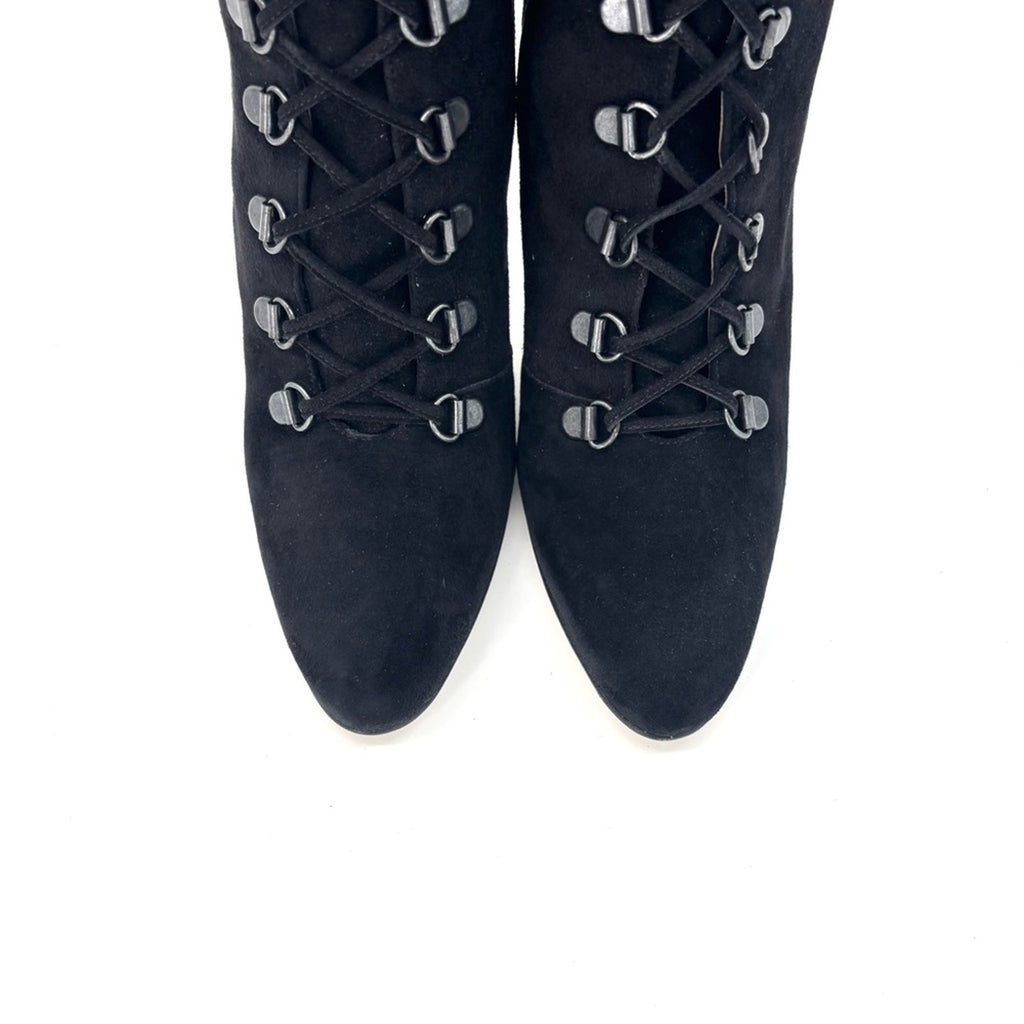 Manolo Blahnik 2015 Fringed Laceup Siouxi 105 Suede Knee High Heeled Boots 37.5