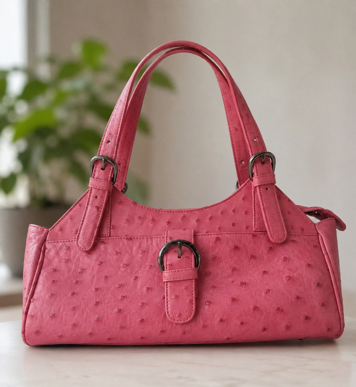 Y2K Pink Ostrich Leather Shoulder Bag