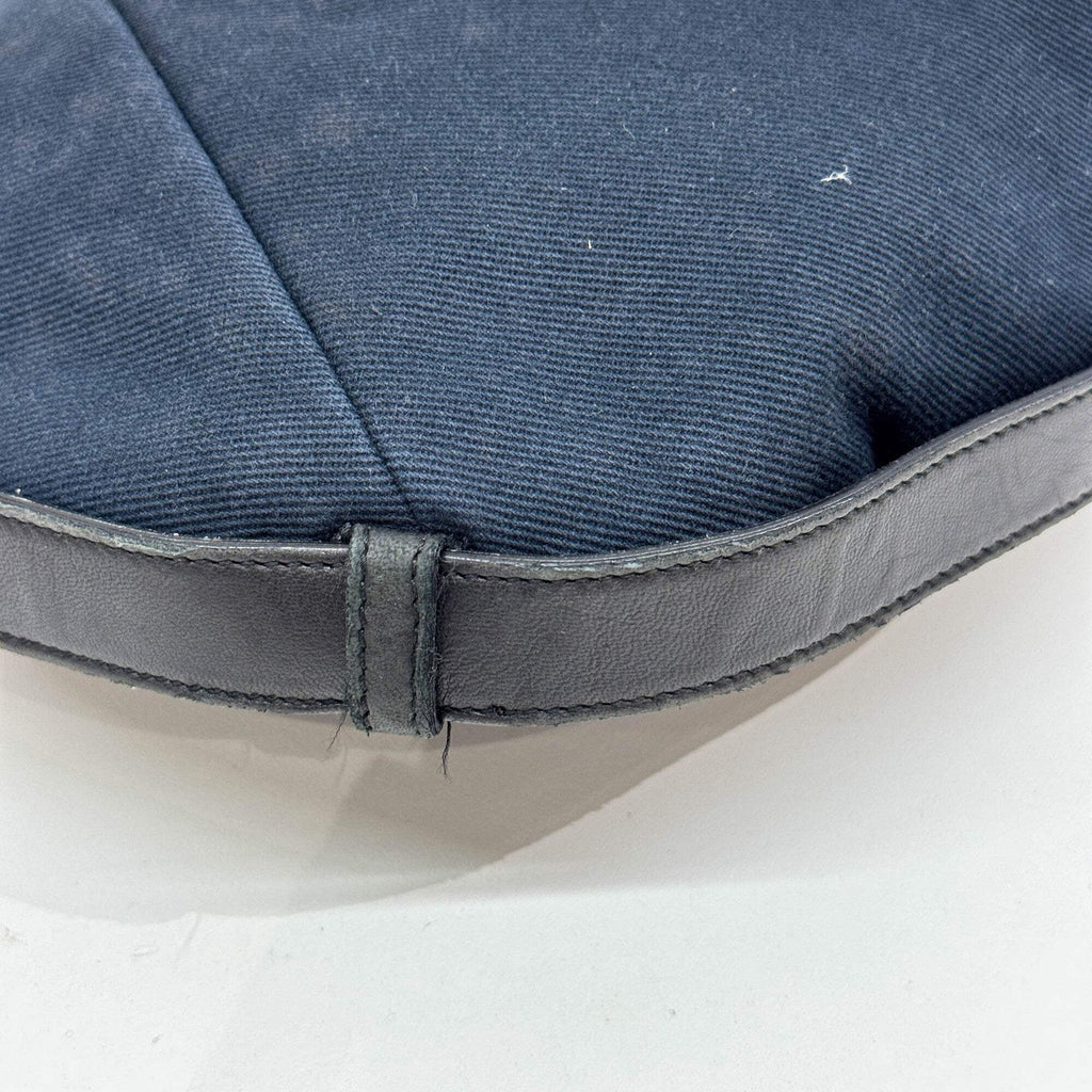 SAINT LAURENT Mombasa YSL Logo Navy Blue Canvas Shoulder Bag