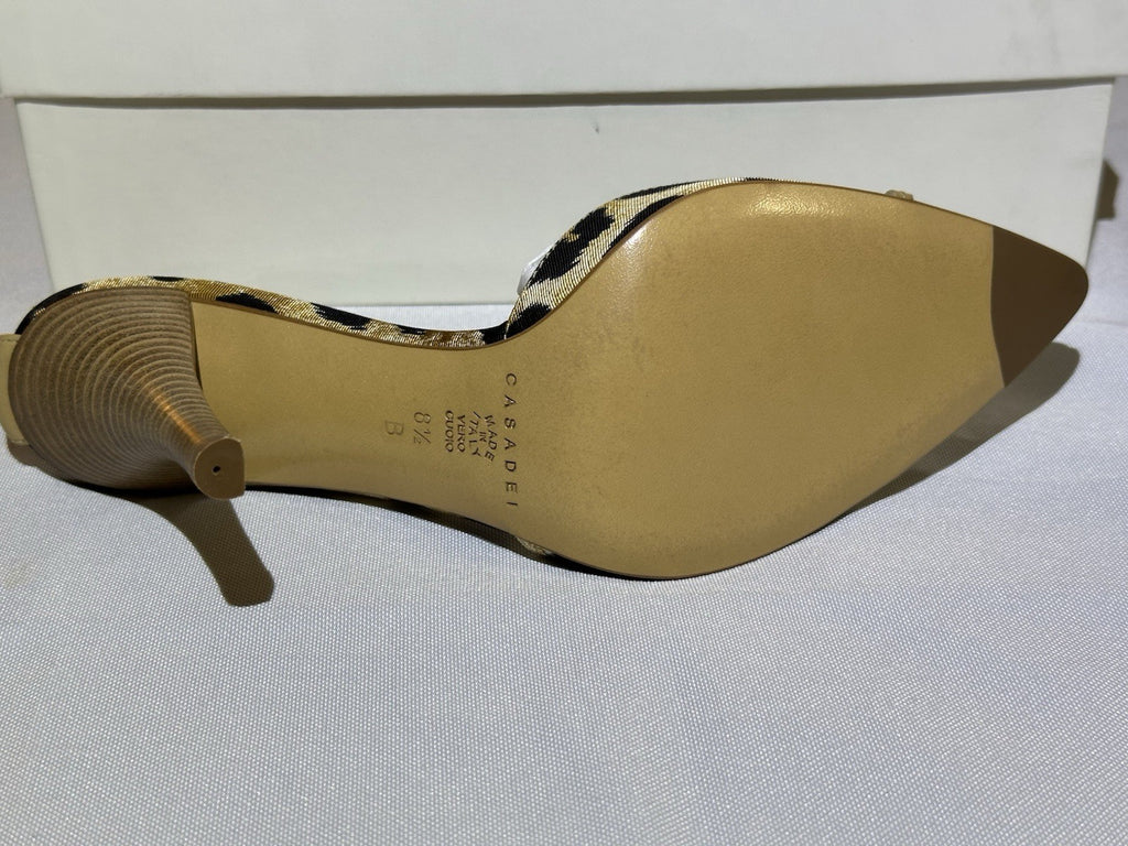 Casadei Natural Leopard Print Beige Leather Ankle Strap Heel 8.5