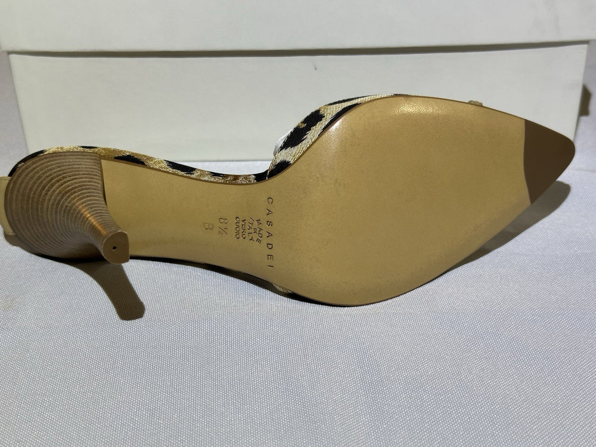 Casadei Natural Leopard Print Beige Leather Ankle Strap Heel 8.5