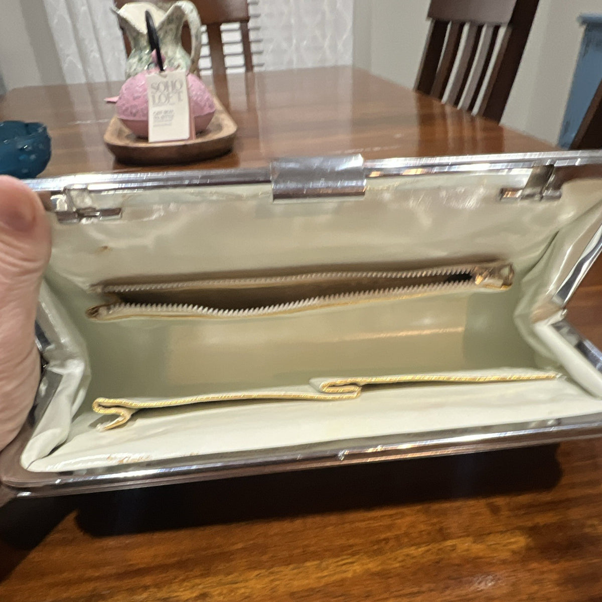 Vintage 1950s Monitor Lizard Skin Clutch Bag with Silver Frame