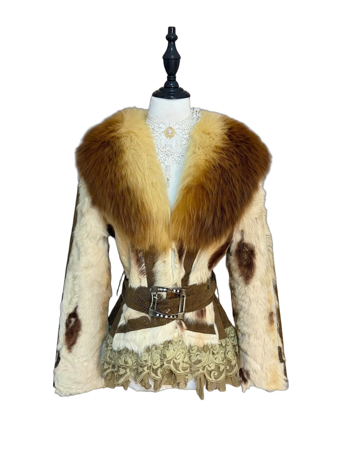 Wool Coat with Fox Fur Collar and Cuffs