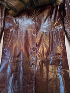 Vintage Long Leather Coat with Removable Fur Collar Brown Women's