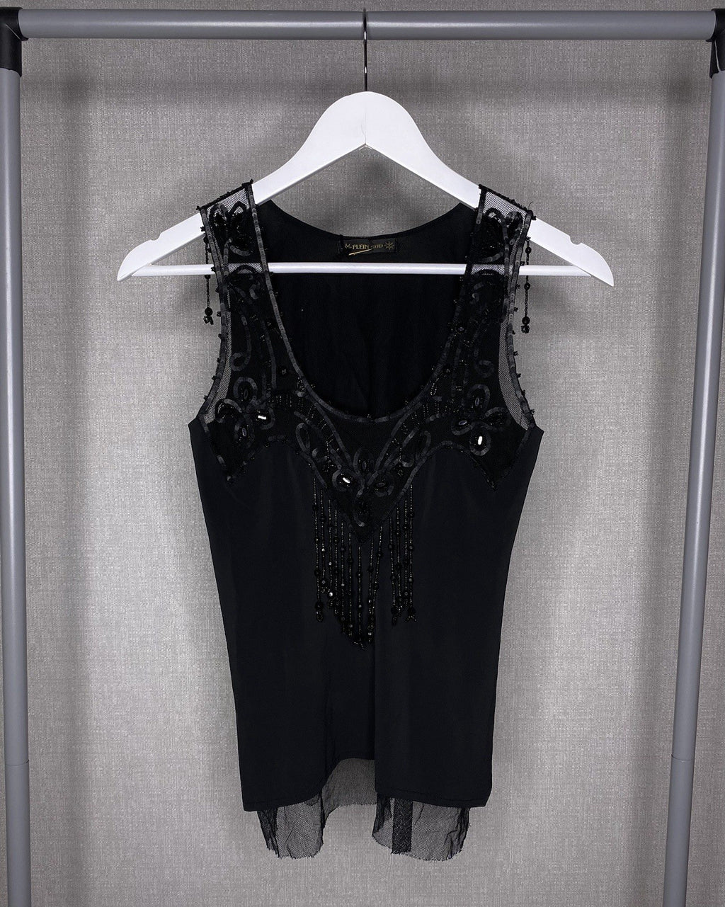 Plein Sud Women's Long Lace Top with Rhinestones Black Size 38