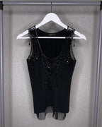 Plein Sud Women's Long Lace Top with Rhinestones Black Size 38