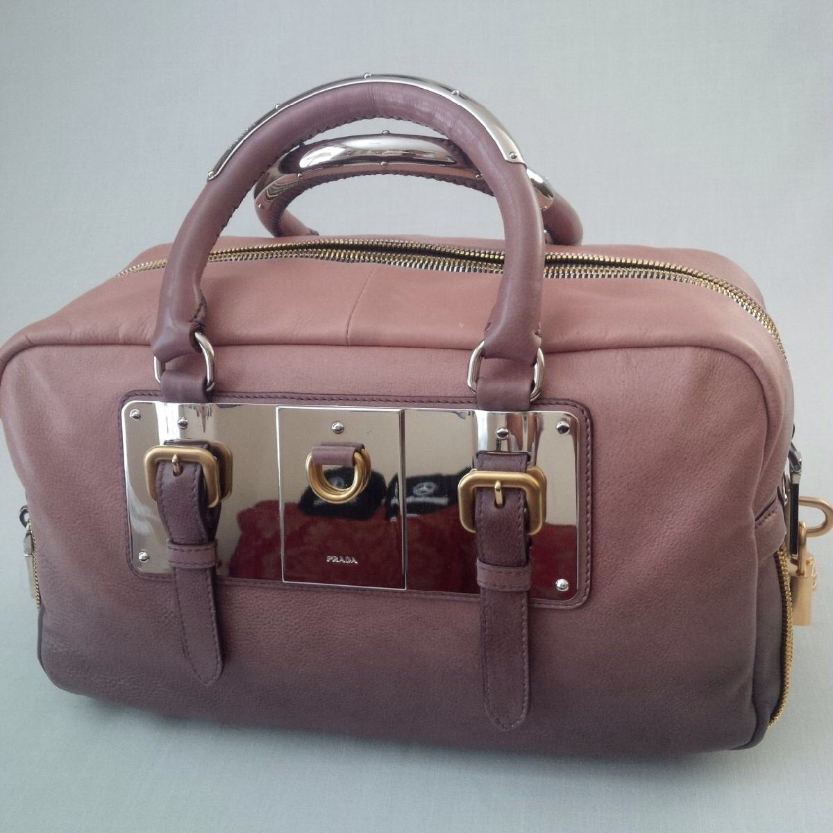 Prada Bauletto Leather Handbag Ardesia Nudo