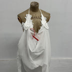 White Sculptural Halter Gown with Cascading Chiffon