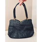 I. Magnin 1950s Genuine Ostrich Skin Handbag Black