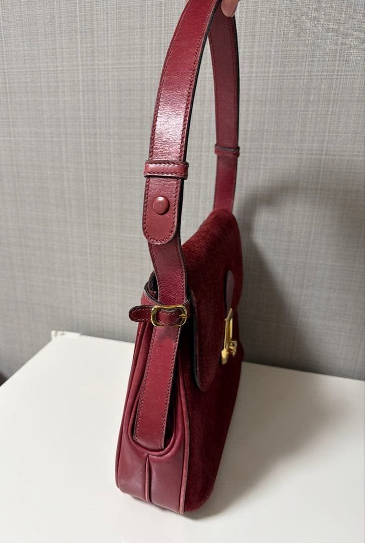 Gucci Interlocking G Shoulder Bag Suede Leather Bordeaux