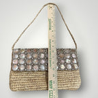 Tommy Bahama Feeling Beachy Straw Shoulder Bag Shell Beaded Mother of Pearl Boho