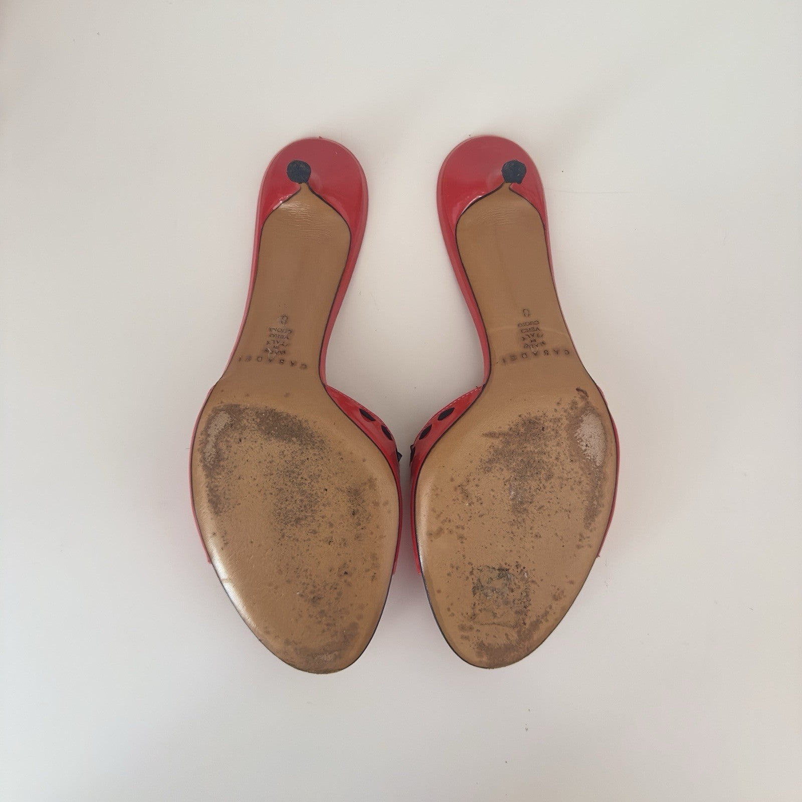 Vintage Casadei Red Patent Leather Kitten Heels Mules Size US 8 - EUR 38