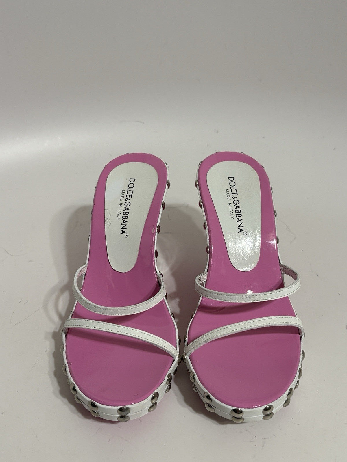 Vtg Dolce & Gabbana Pink Lucite Wedge Sandal Heels 35
