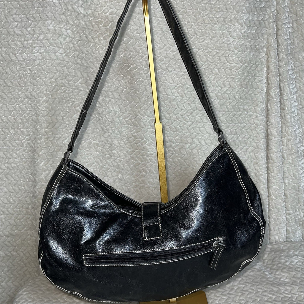 Vintage GUESS Black Baguette Shoulder Bag Y2K Buckle Faux Leather